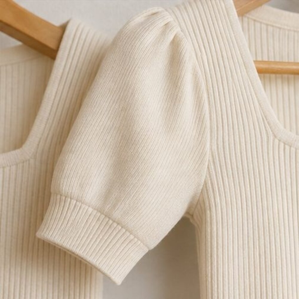 Cream Ribbed Square Neck Top - Picture 5 of 6